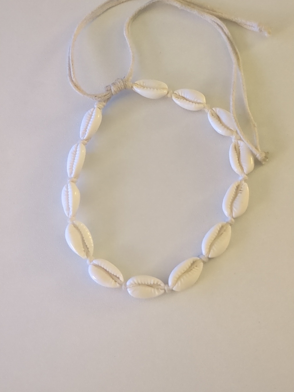 Handmade White Shell Beaded Bracelet with Adjustable Cord